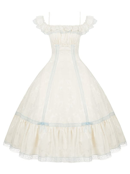 Blue Versatile Beige Neckline Dress Slim Lolita and Fit Waist Light
