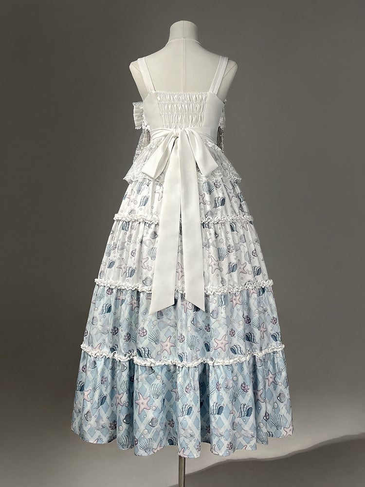 Blue Lolita White Sea Print Shell Dress and Starfish