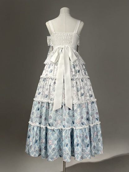 Blue Lolita White Sea Print Shell Dress and Starfish