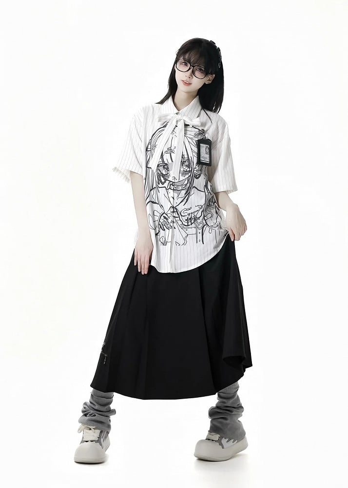 Skirt Box Pleat Ankle Black Zipper Details Length