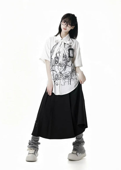 Skirt Box Pleat Ankle Black Zipper Details Length