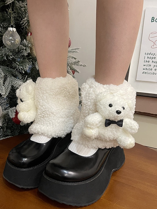 Jambières en peluche avec nœud en forme de poupée ours blanc