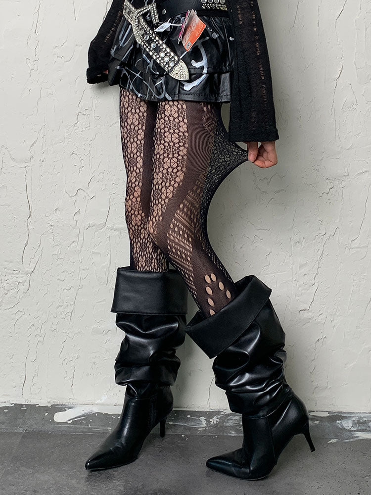 Black Y2K Asymmetrical Hollow-out Tights