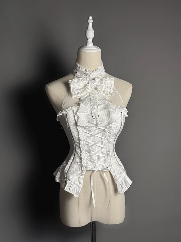 Set Halter Lolita Neck Sleeveless Gothic Skirt Tiered Full + Shiro White Top