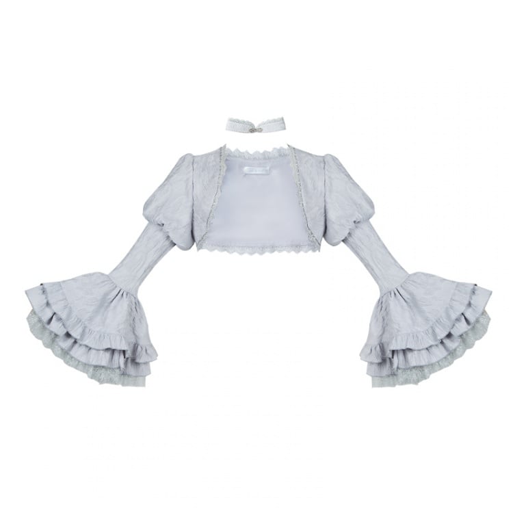 Silver Gray Layered Ruffle Bell Cuffs Long Sleeves Bolero