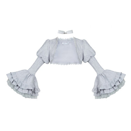 Silver Gray Layered Ruffle Bell Cuffs Long Sleeves Bolero