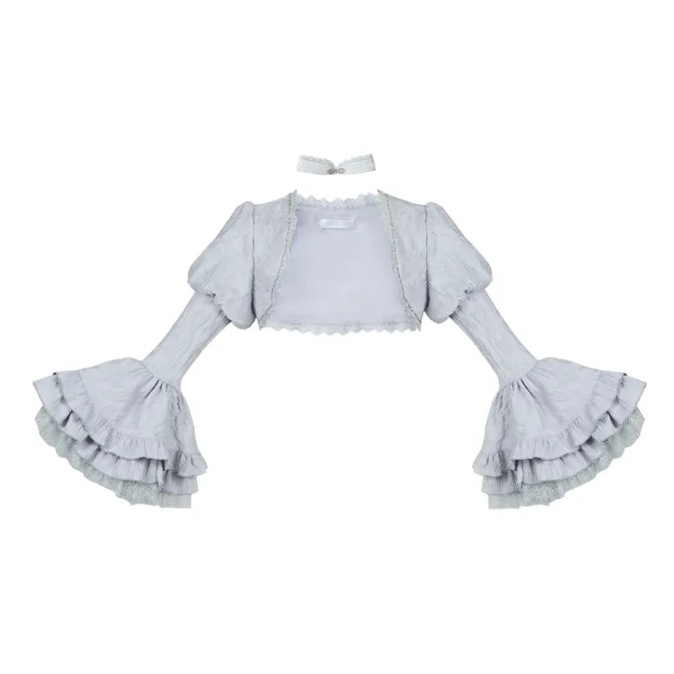 Bell Lolita Ruffle Long Witch Gray Silver Sleeves Layered Cuffs