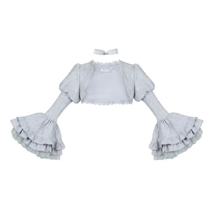 Bell Long Ruffle Layered Sleeves Gray Bolero Silver Cuffs