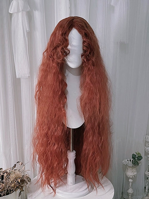 Curly Orange Curtain Wigs Bangs With 48cm Long