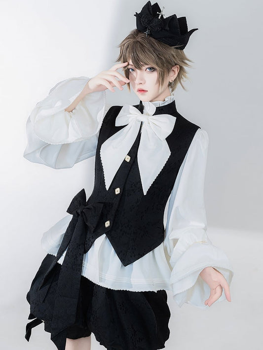 Ouji Waistcoat Collar Jacquard Banded Black Prince