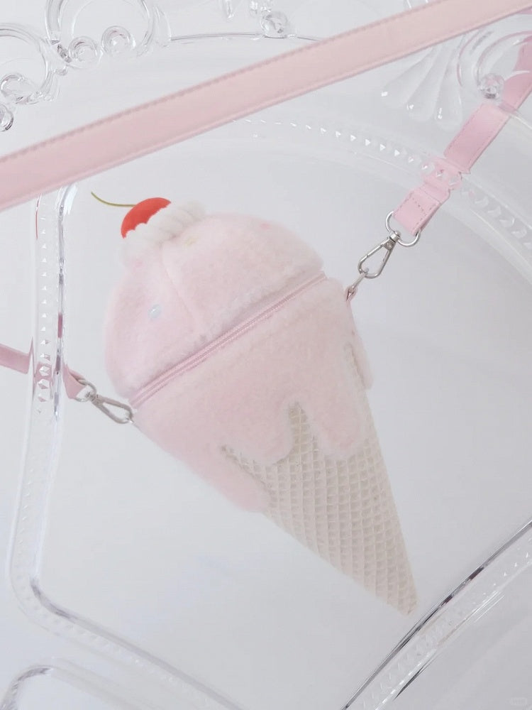 Sac bandoulière en peluche rose en forme de glace Yume Kawaii