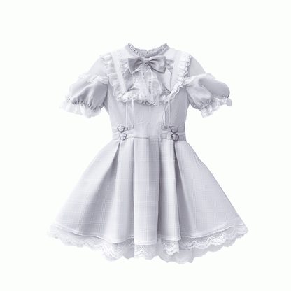 Schulter-Cut-Kleid Dusty Blue Jirai Kei Plaid mit