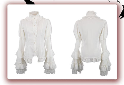 White Ruffle Neckline Gothic Bell Sleeves Shirt