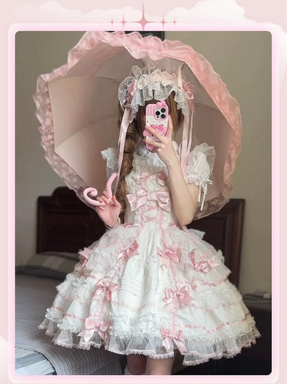 Akzente rosa Pullover Lolita Rock und Prinzessin süße weiße Schleife