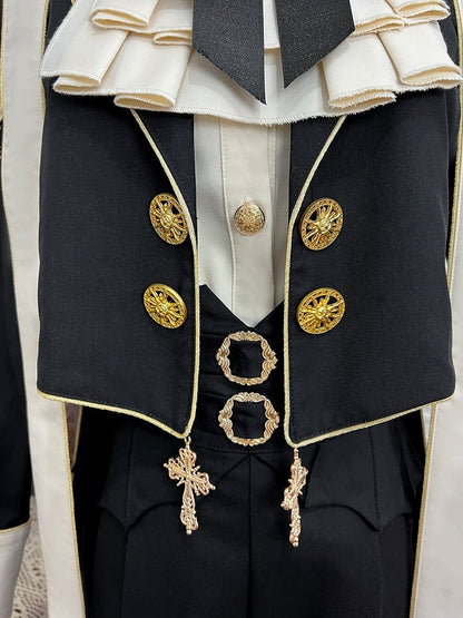 Black Ouji Lolita Cross Chains and Charms Stole Swallow Tail Blazer Coat