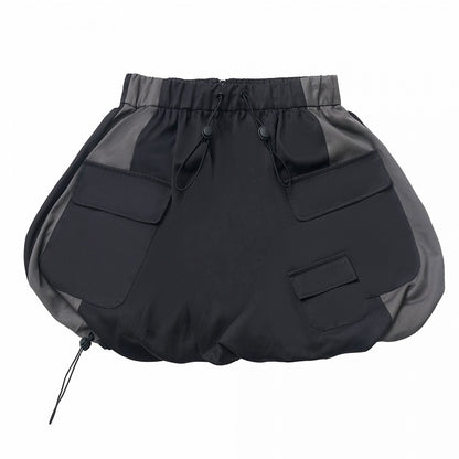 Saum Ballonrock-Version, kurze/lange Taille, Kordelzug und schwarz-grauer Farbblock