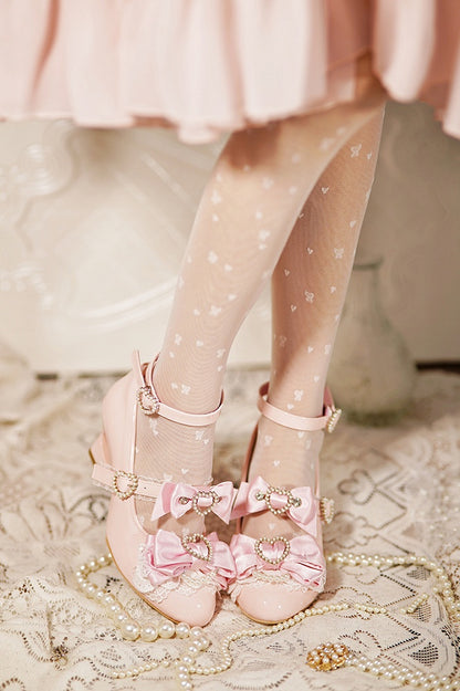 Pink Mary Cut-out Jirai Kei Light Gyaru Fashion Heels Janes Shoes Heart Wedge