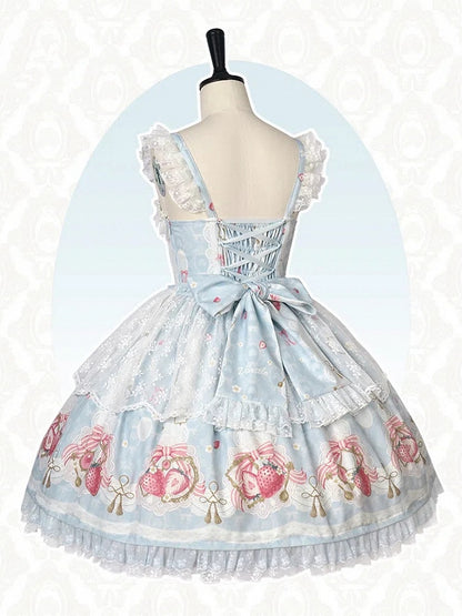 Sweet Lolita Print Blue Strawberry Skirt Jumper