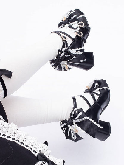 Riemen 2CM/5CM Schwarze Absätze Bowknot Herz Crisscross Schuhe Design Schnalle Süße Details Block Lolita