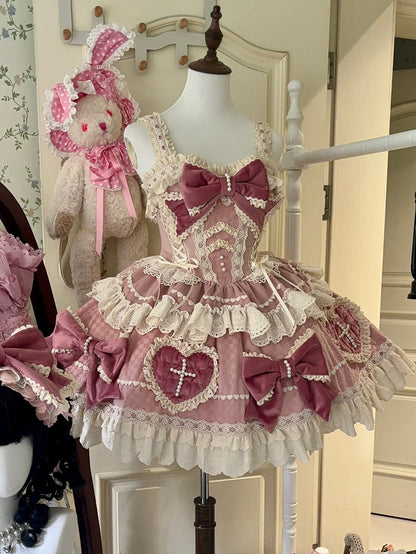 Pink Bowknots and Sweetheart Applique Skirt Sweet Lolita Dress