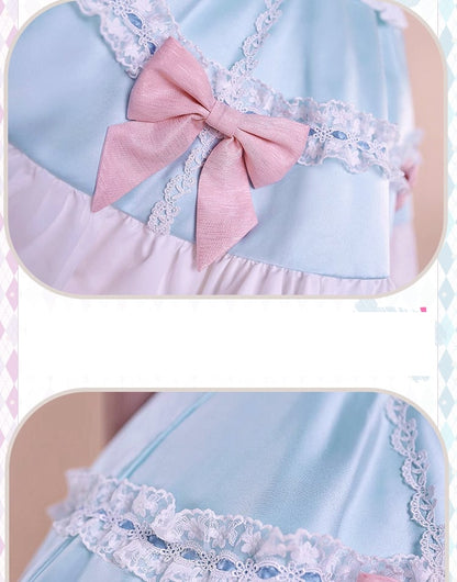 Blue and Pink Bowknots Top Skirt Cosplay Costume