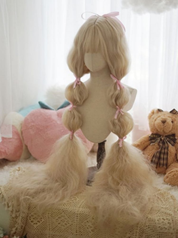 Light Blonde Long Curly Wig With Full Bangs