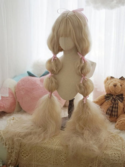 Light Blonde Long Curly Wig With Full Bangs