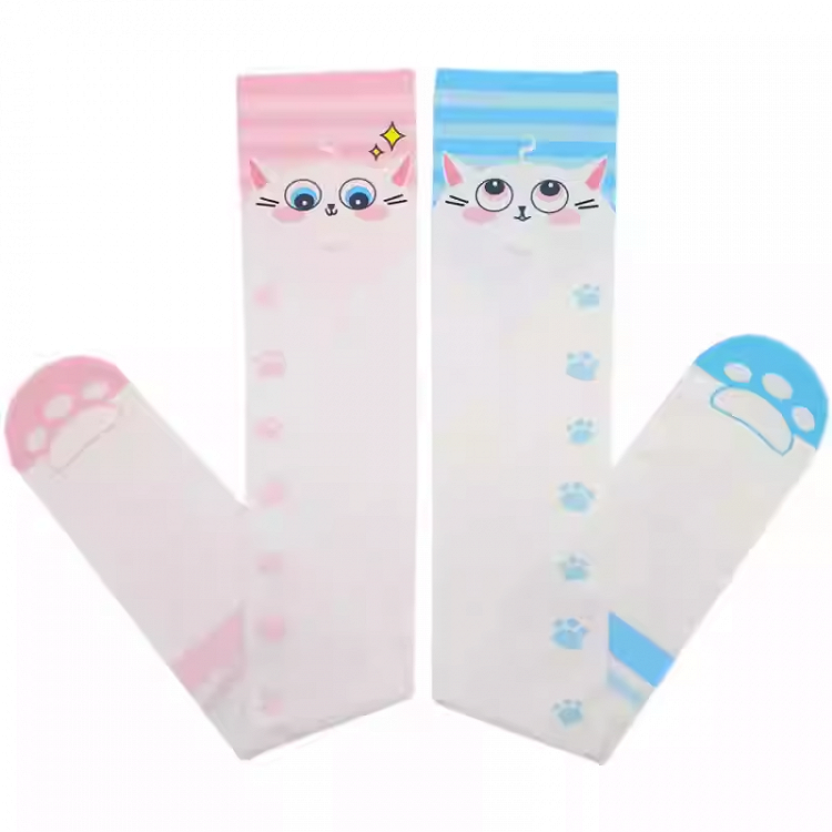 Bas au-dessus du genou à motif pattes de chat bleu et rose