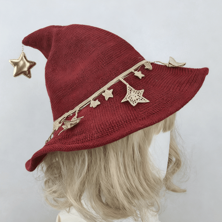 2 Stars Hat Red Halloween Wine Options Witch Decoration