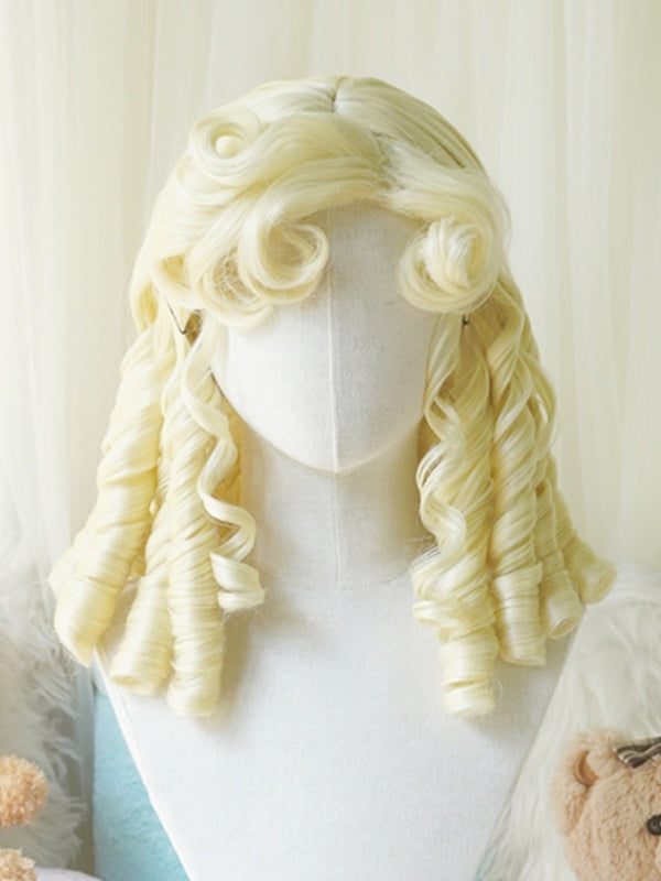 Perruque noire/blond clair/rose/brun foncé/blond, longueur au-dessus de la poitrine, avec frange bouclée romaine