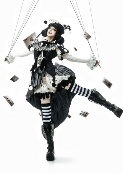 Full Lolita Circus Sleeves Black Set- Vibes Sweet and Puff White