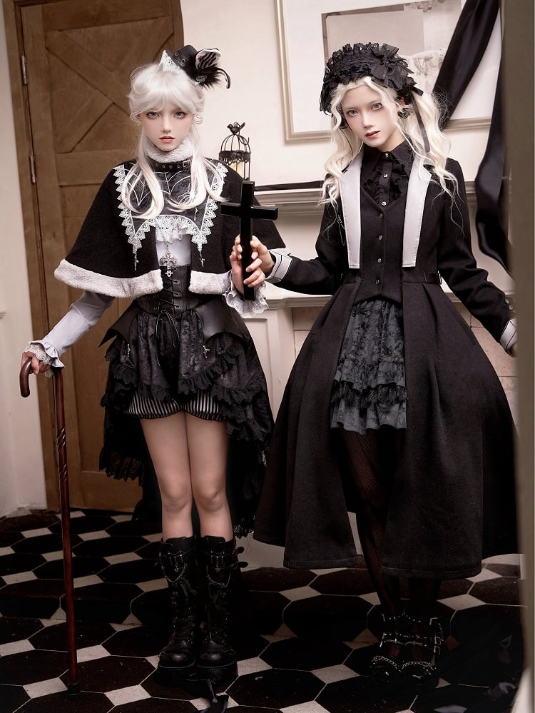 Cross Charms Spider Web Plush Neckline Cape