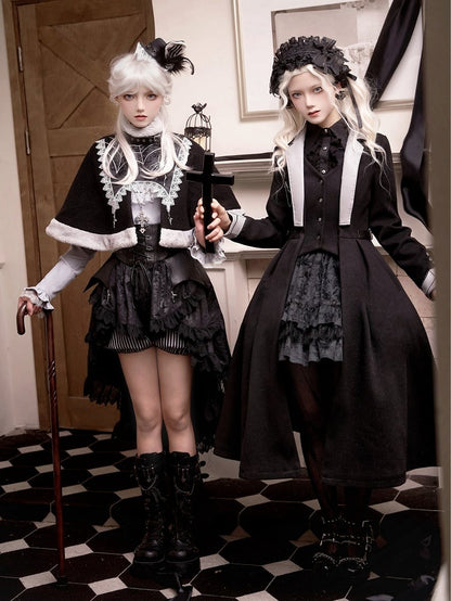 Cross Charms Spider Web Plush Neckline Cape