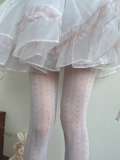 Pattern White Heart Tights Lolita Hollow-out