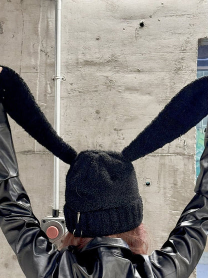 Punk Studs Black Y2K Bunny Ears Hat