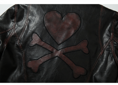 Dark Red Heart and Bone Applique Jacket with Buckle