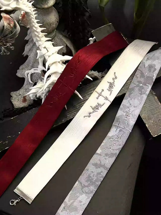Red/White/Dark Blue/Gray  Gothic Lolita Cross Embroidery Choker