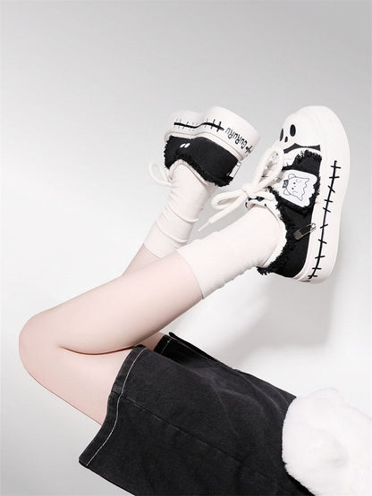 Sneakers Cute Black Ghost Platform Canvas und Weiß