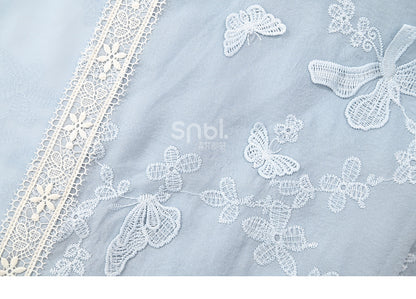 Sleeves Top Hem Butterfly Floral Embroidery Blue Tassels Design Long