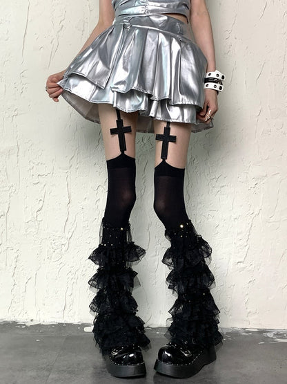 Design Cross Tights Y2K Suspender Black