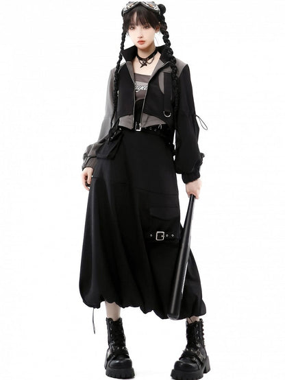 Techwear with Skirt Cargo Black Pockets Bubble Futuristic
