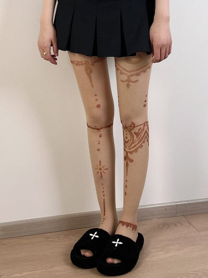 Tattoo Design Y2K Nude Tights Print