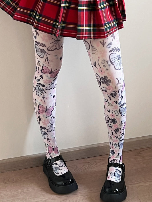 Tights Butterfly White Print
