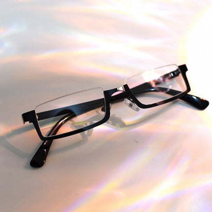 Cyberpunk Gothic Wine Red/Black Half-Frame Glasses