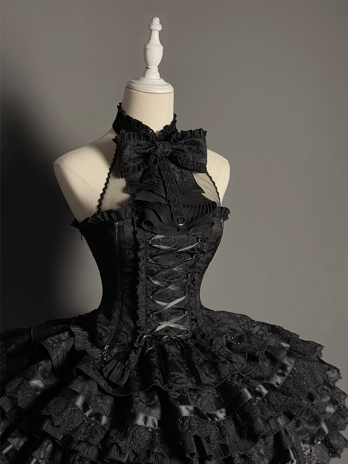 Big Sleeveless Halter Black Illusion Neck Bow Top