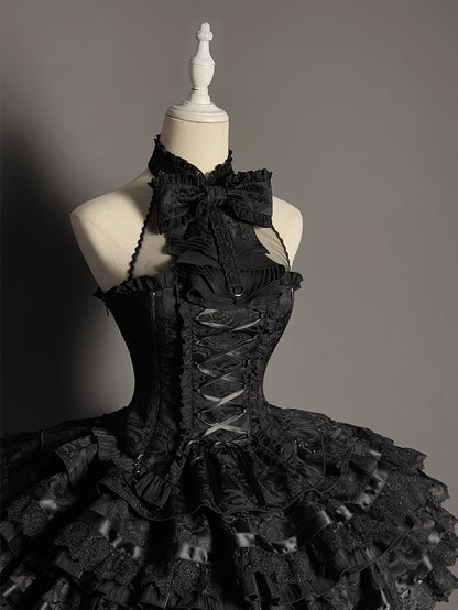 Big Sleeveless Halter Black Illusion Neck Bow Top