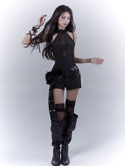 Taillengürtel aus PU mit glamourösem schwarzem Plüschbesatz