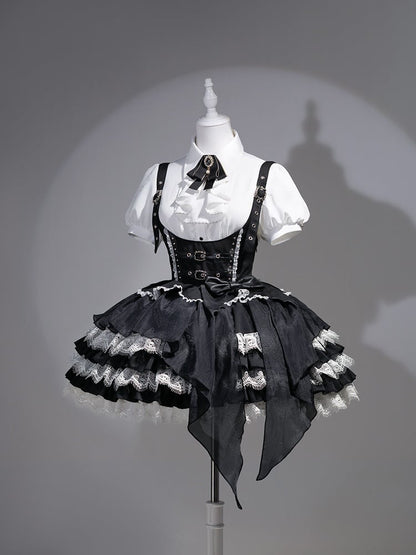 Tiered Devil Overalls Wing Skirt Black Buckle Straps Gothic Lolita Dress Accent