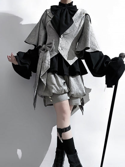 Black Poet Neckline Ruffle Bishop Lolita Ouji Sleeves Fashion Shirt