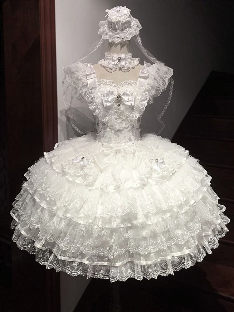 Hanayome Tiered Dress Butterfly Hime White Bodice Fabric Lolita Skirt Angel